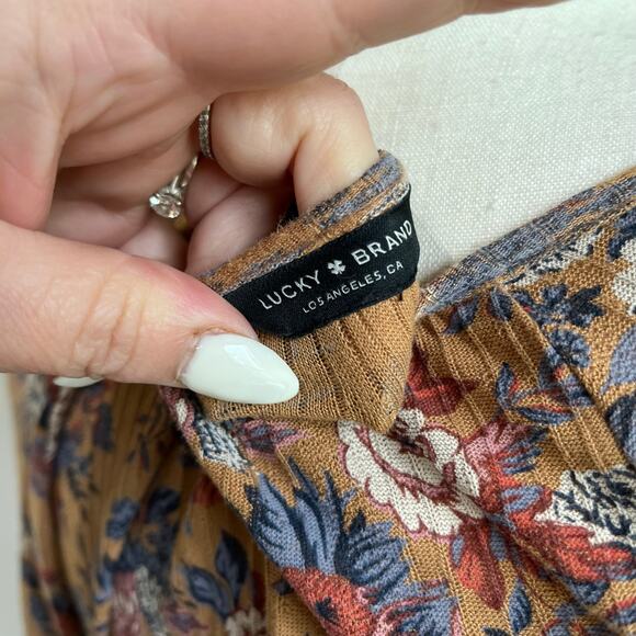 Lucky Brand Brown Floral Cottagecore Prairie Boho Blouse Size M - Picture 7 of 10